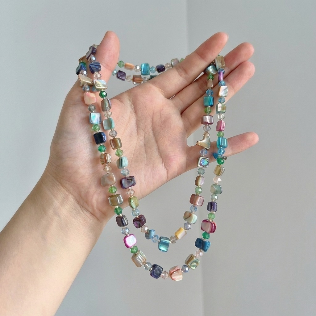 Colorful Natural Stone Beaded Accessories Bohemian Ethnic Style Necklace Niche Sweater Chain Women