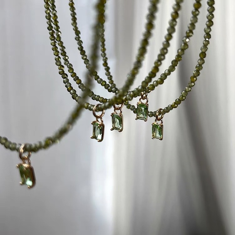 Yuanyou spring summer new mung bean olive cut natural zirconia super flash collarbone chain simple necklace