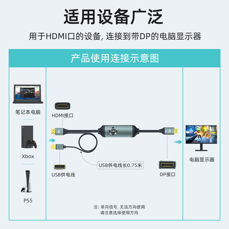 HDMI to DP cable 2 meters HDMI to DP cable HD 4K conversion HDMI to DP cable 1 meter with power supply