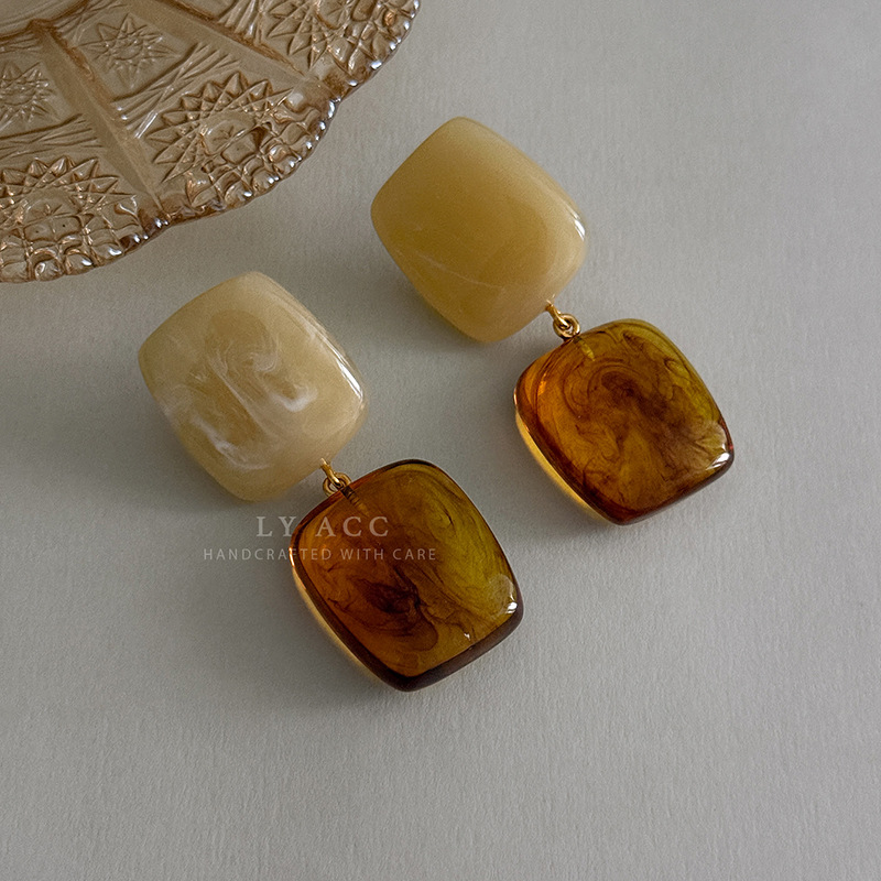 Square Baroque Pearl Pendant Earrings Island Vacation Earrings Elegant Simple Small