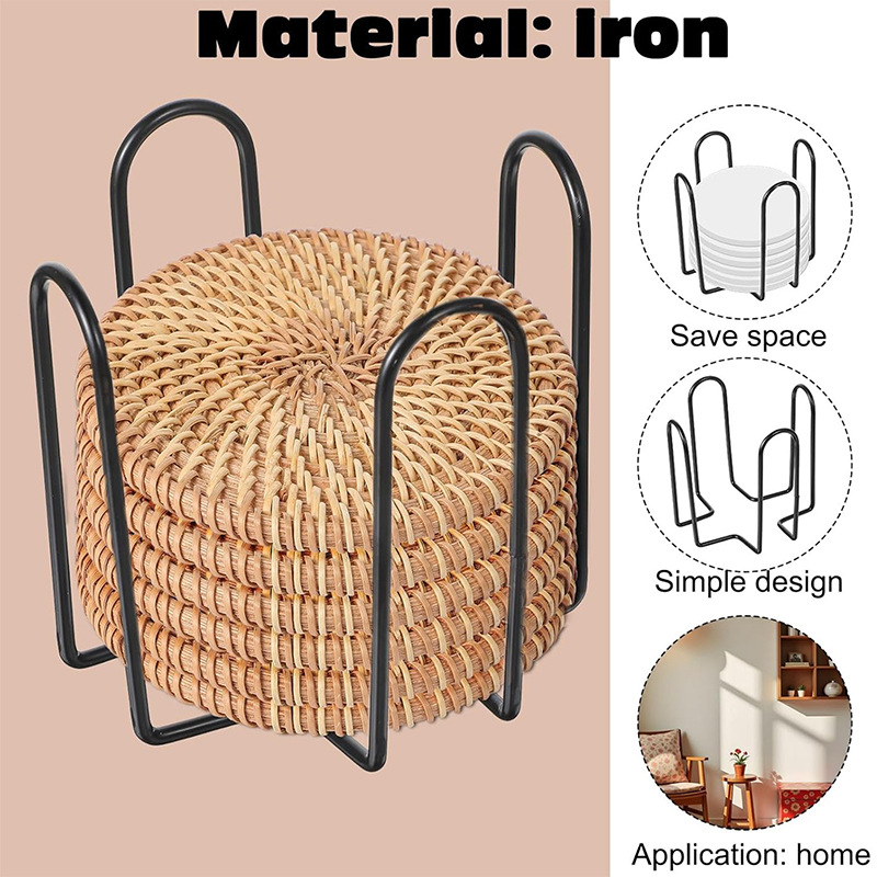 Coaster Storage Rack Iron Six Eight Ten Square Round Coaster Rack Black Iron Rack