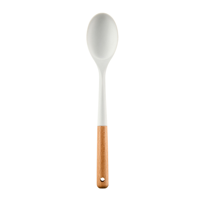 Wood Handle White Silicone Kitchenware Set 12-Piece Set Nordic Simple Non-Scratch Pan Kitchen Tool Set