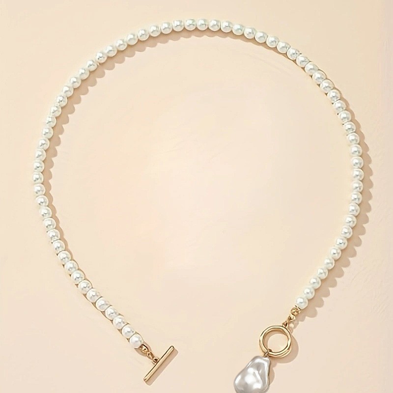 Irregular baroque pearl earring necklace set for women collarbone chain