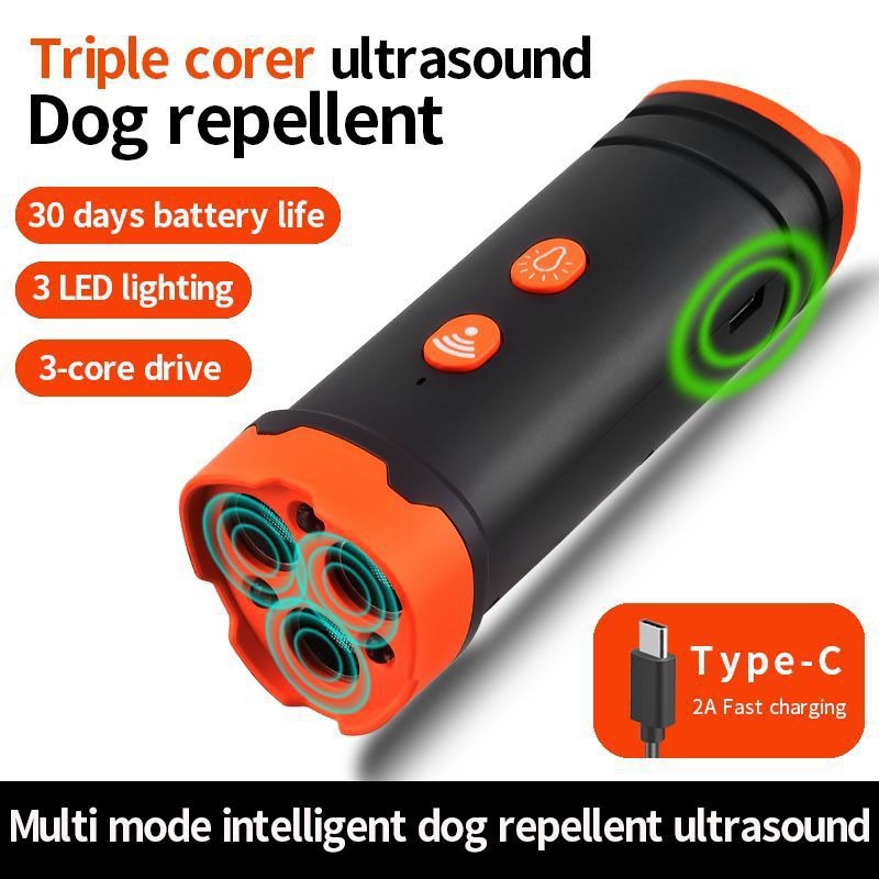 Triple-Core Ultrasonic Dog Repeller High Power Long Distance Training Bark Stopper Dog Chaser Outdoor Sound Control