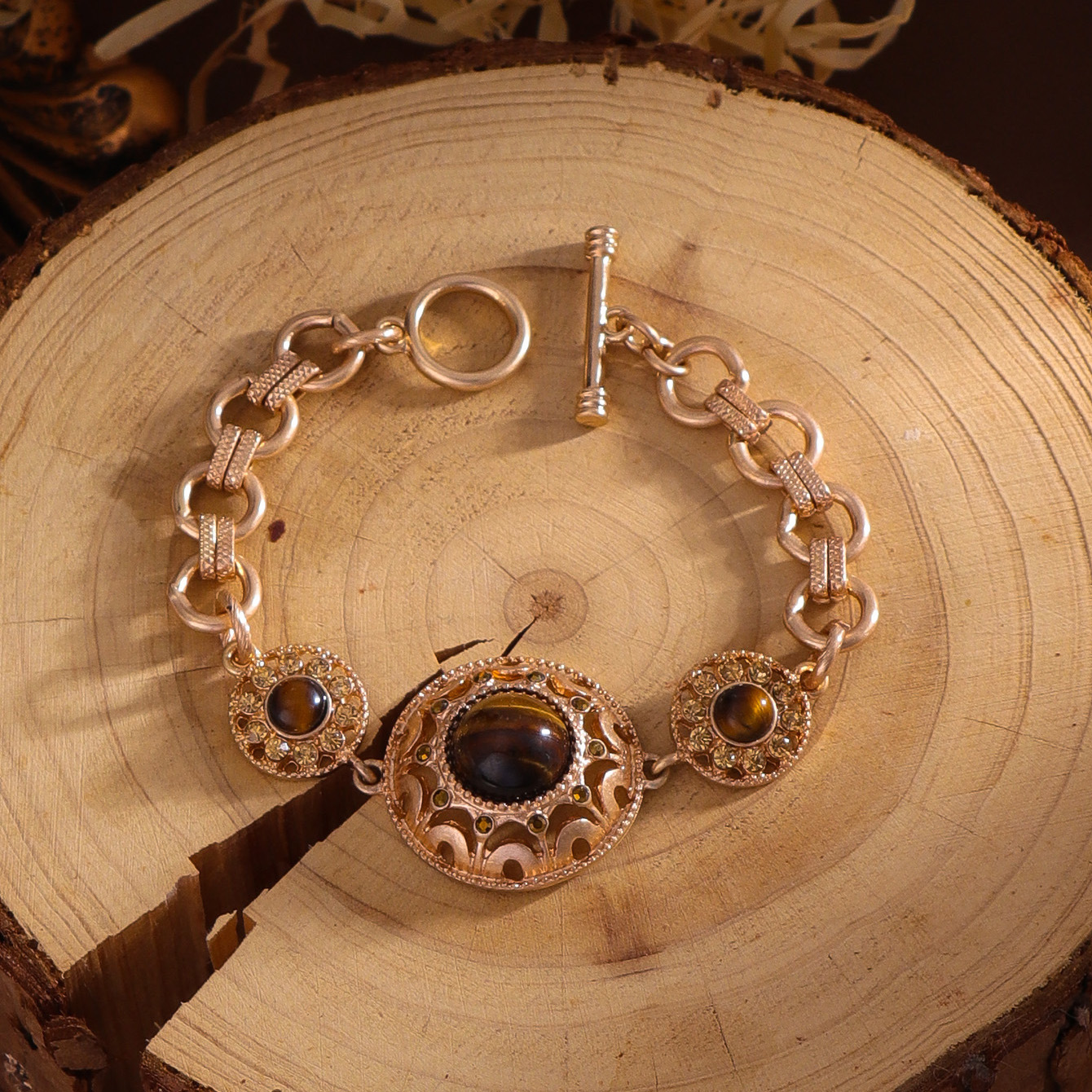 Original Design Wind Accessories Stone Round Metal Chain Bracelet Women