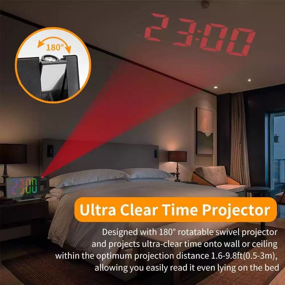 Color Screen New Digital Projection Clock LED Multifunctional Desktop Mirror Electronic Alarm Clock Large Screen Projection Wall Clock