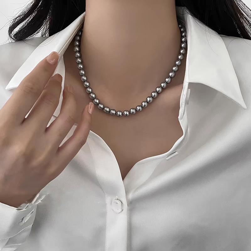 Swarovski Multi-Ma Silver-Gray Pearl Necklace for Women, Clavicle Chain, Layered Hoodie Chain, Women's Clavicle Chain