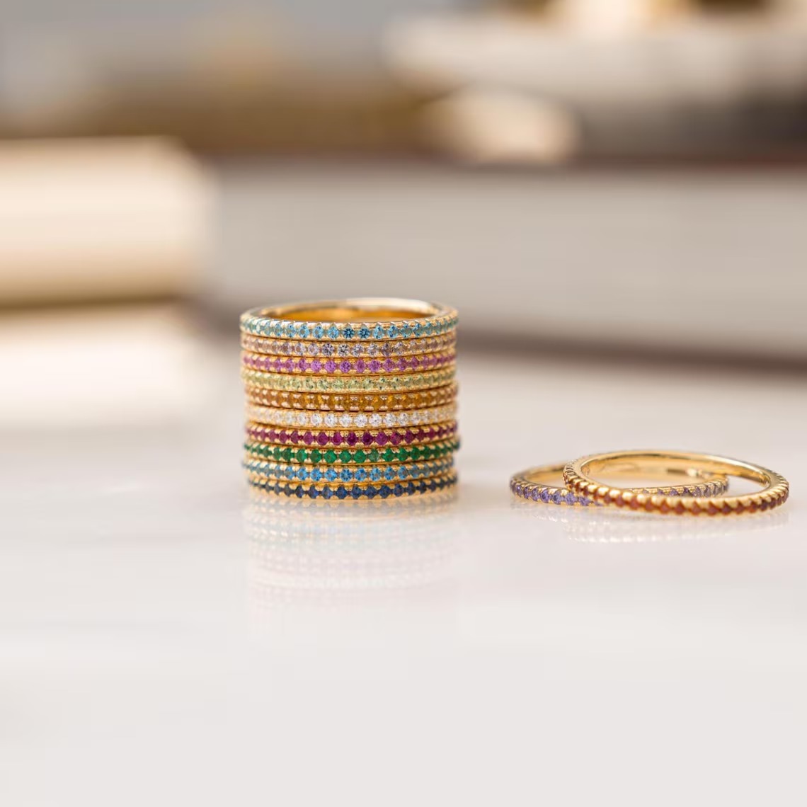 December Birthstone Ring Micro-Set Zirconia Row Drill 18K Gold Plated Index Finger Ring