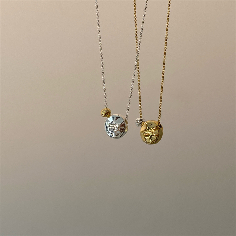 Gold and silver contrasting small bead necklace for women, copper plated 18k gold, simple casual sweater chain