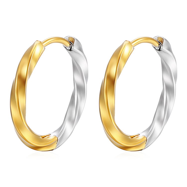 Stainless steel earrings for women, plated 18K two-tone ear clips, multi-layer ear accessories