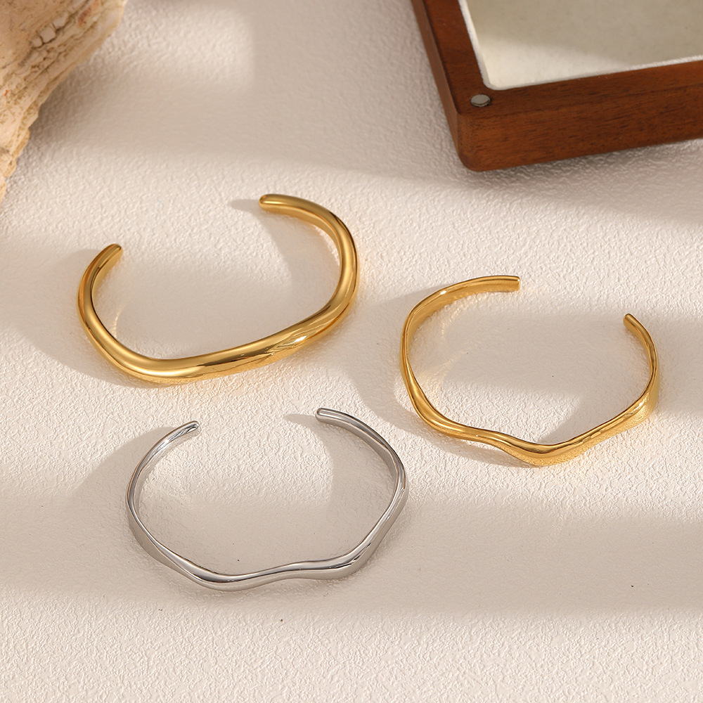 INS style irregular titanium steel open bangle niche 18k gold plated stainless steel bangle