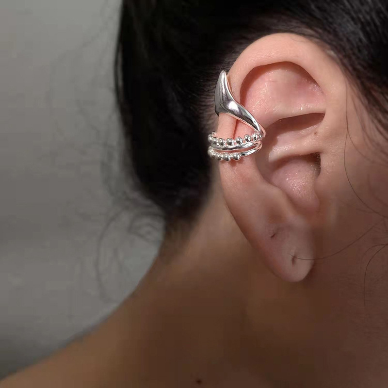 Multi-Layer Elf Tassel Ear Clip Simple Geometric Tile Long Chain No Piercing Ear Cuff