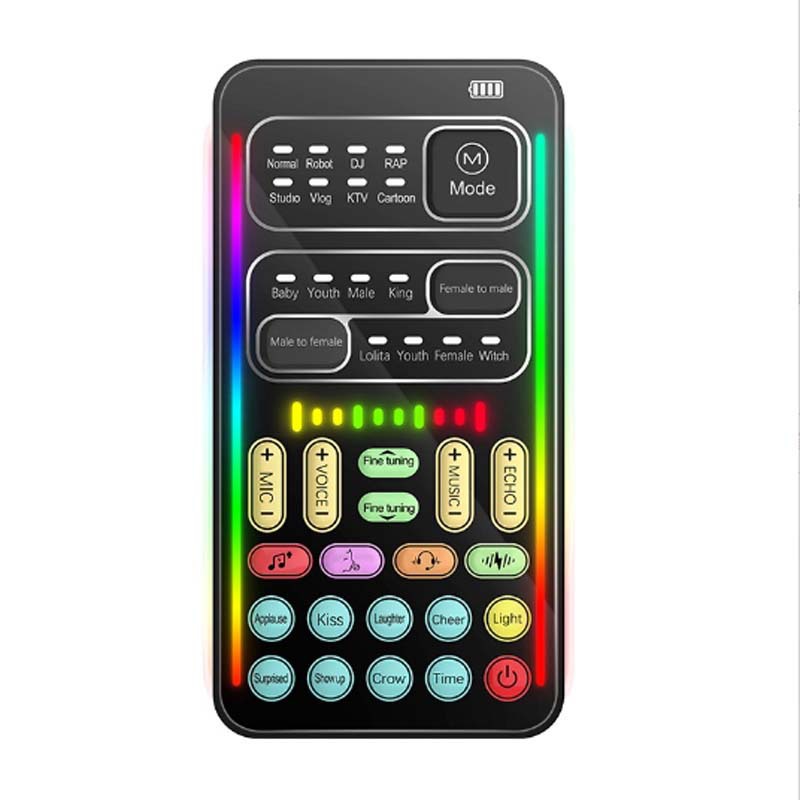 i9 mobile phone computer live streaming mini sound card voice changer one-key beauty sound K song recording voice changer English set