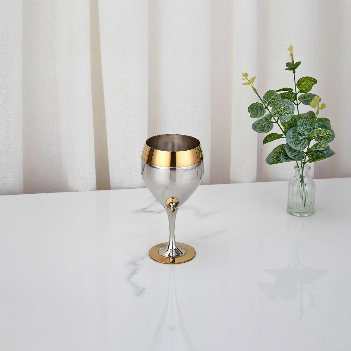 304 Stainless Steel Gold Rim Wine Glass Set Bar Cocktail Plate Bowl Restaurant Home Kitchen Supplies