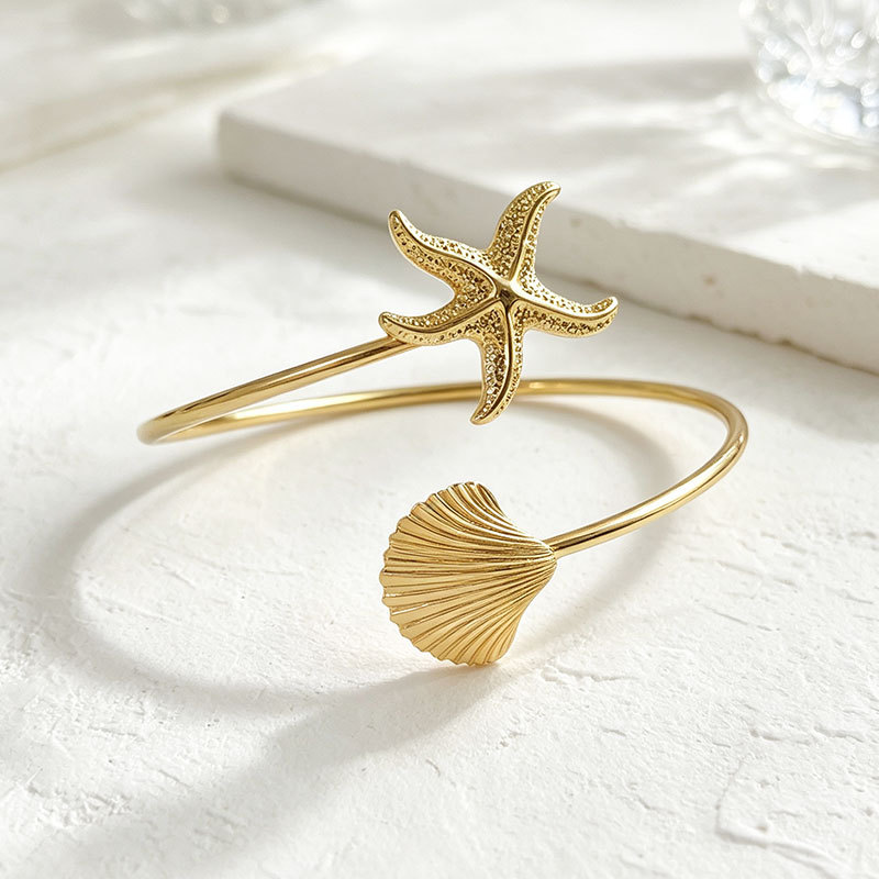 Ocean series metal open arm ring accessory niche starfish shell female bracelet