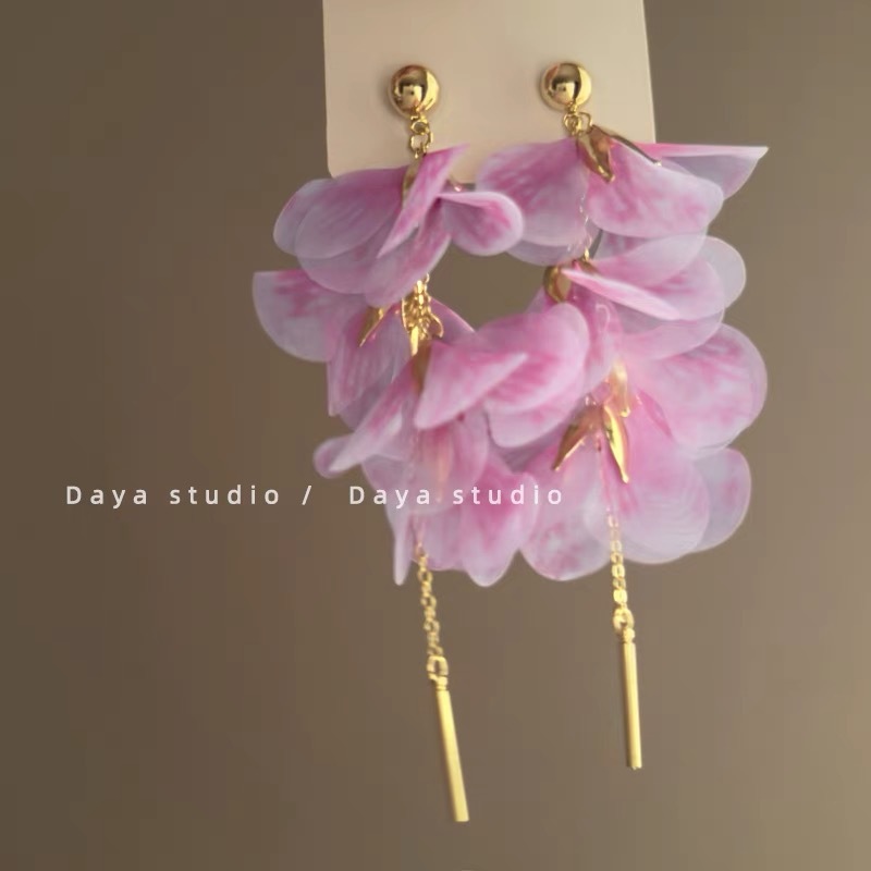 Burning Rose exaggerated wine red tassel earrings earrings flower ear studs