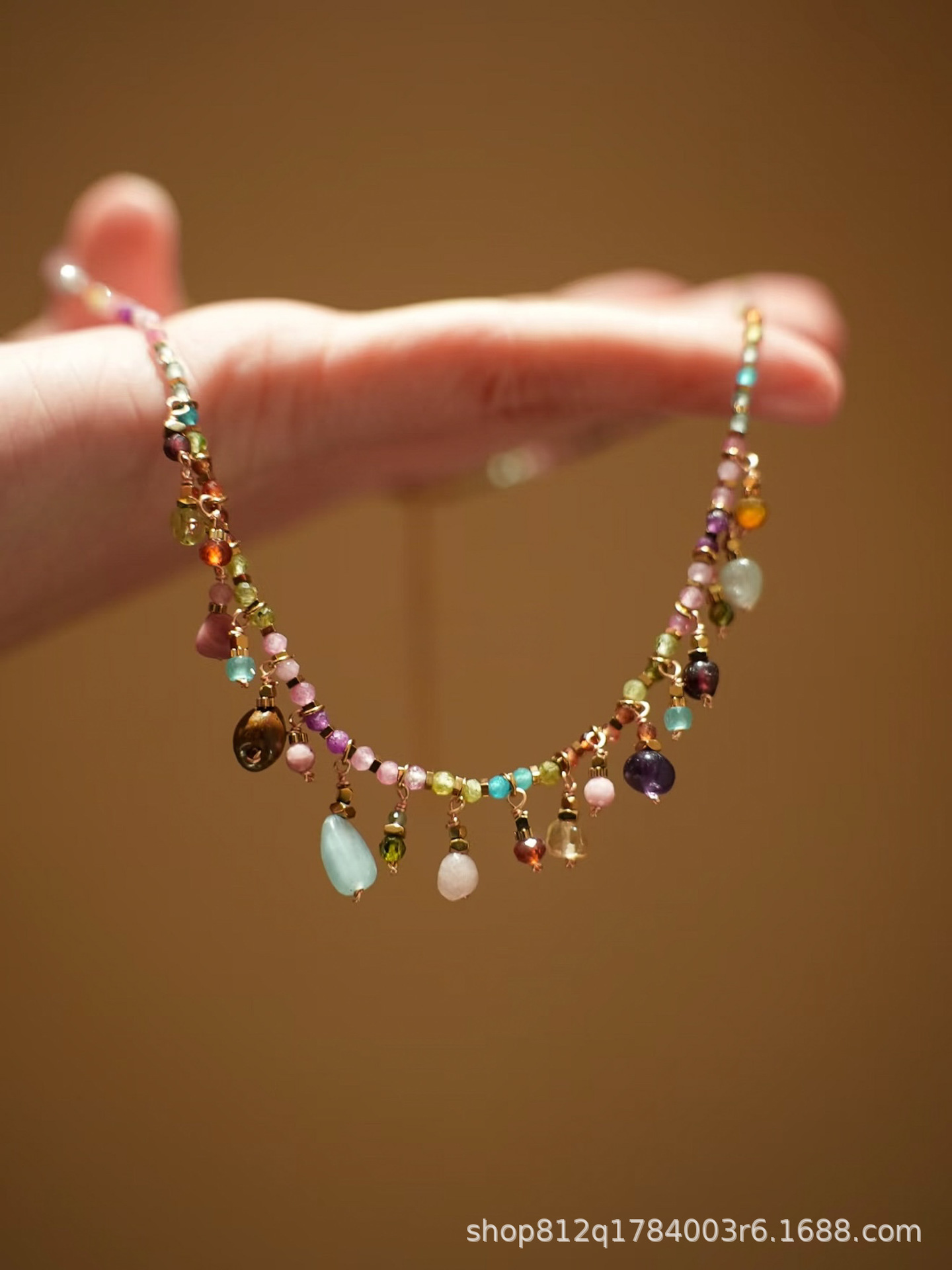 Bohemian colorful tassel dreamy irregular natural stone pendant delicate necklace simple