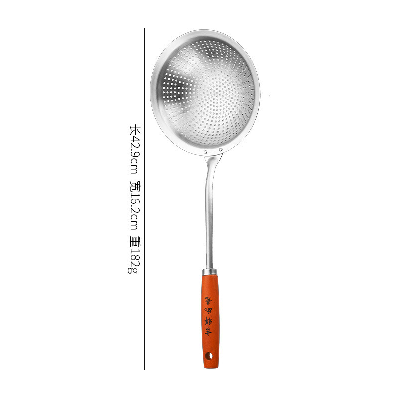 Food grade stainless steel large slotted auspicious spoon kitchen household mesh spoon noodle frying dumpling ladle