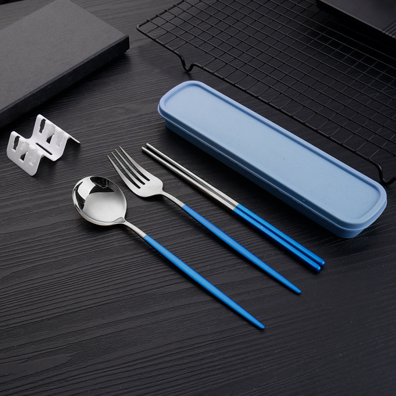 Stainless steel cutlery set Portugal fork spoon chopsticks set three-piece student portable cutlery set