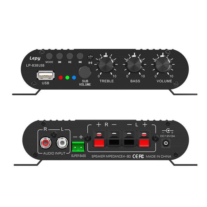 LEPY838 Bluetooth Subwoofer Amplifier, 12V Car Computer Desktop Speaker U Disk Lossless Music Player