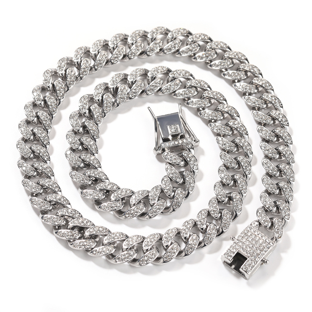 Vintage New Hip Hop New 12mm Alloy Diamond Men's Cuban Chain Street Niche Accessories