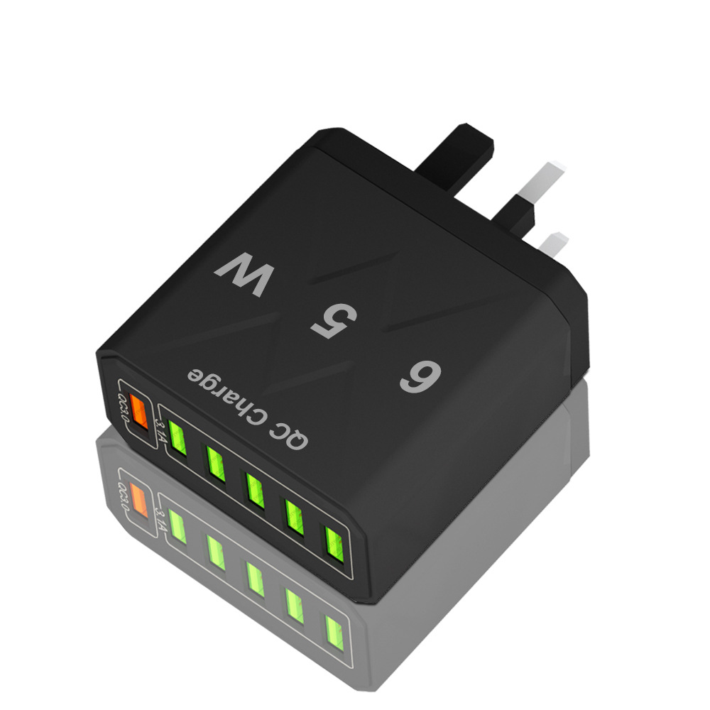 Standard 65W 6USB QC3.0 Fast Phone Charger Multi-Port Charging Head UK KR Plug