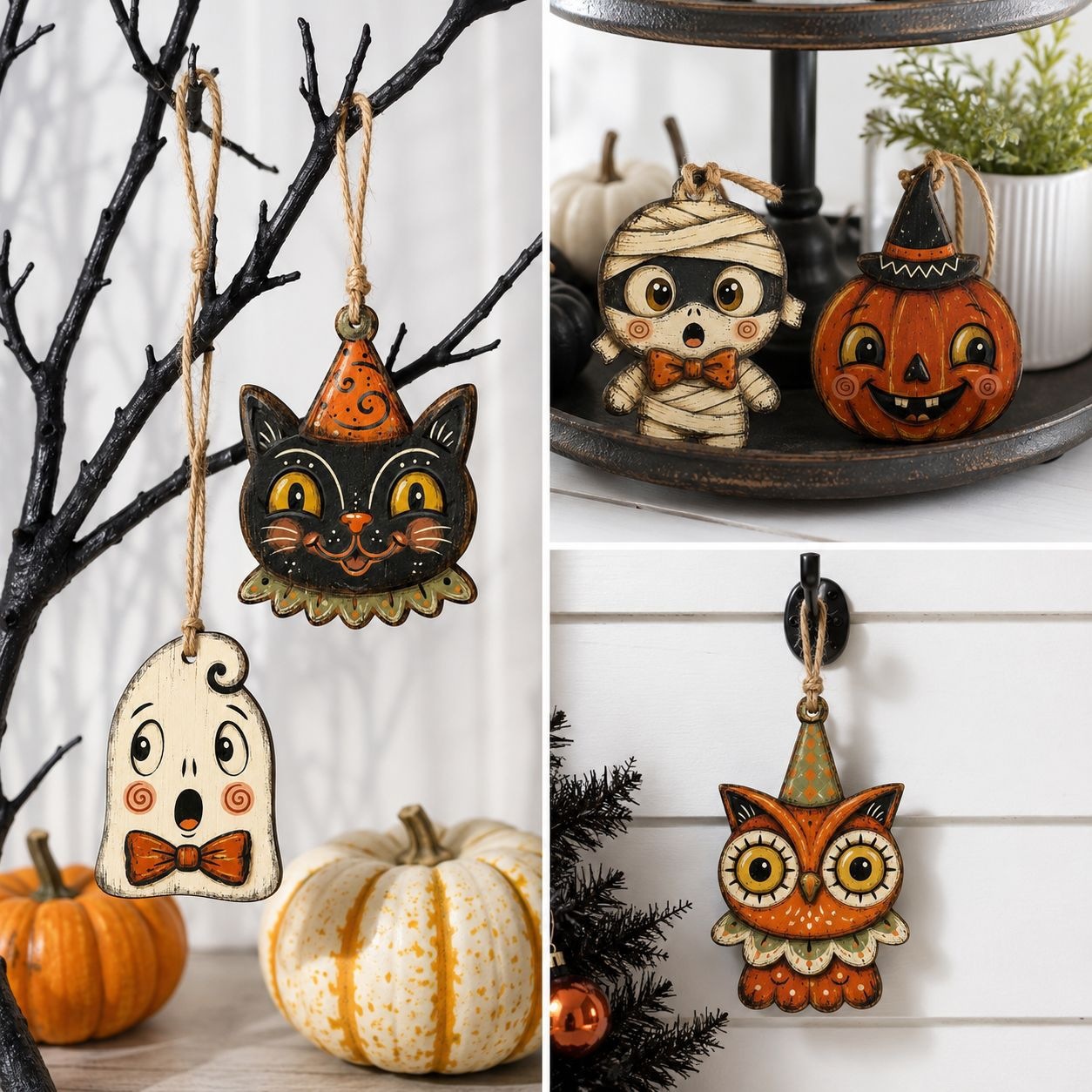 Halloween Wooden Color Print Hanging Ornament Pumpkin Black Cat Ghost Mummy Small Hanging Decoration Home Wall Branch Decoration