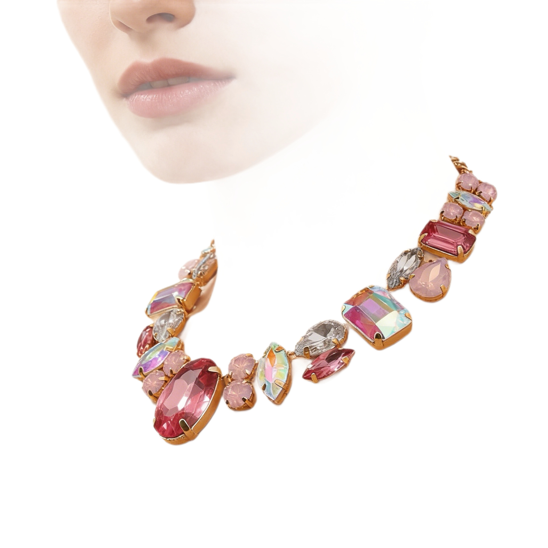 Colorful diamond necklace for women exaggerated banquet collarbone chain crystal necklace