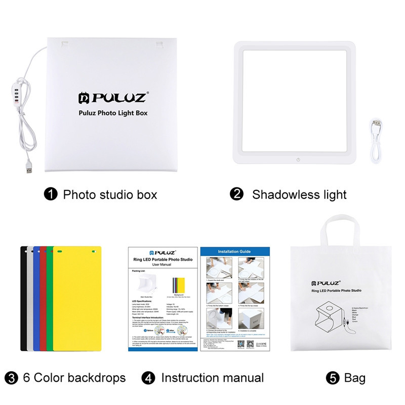30cm LED Photography Light No-Cut Shadowless Bottom Light Ring Light High Brightness Portable Photo Studio Kit