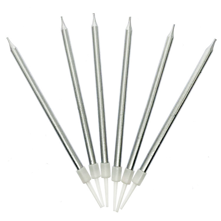 5ZW Long Rod Gold Silver Colorful Gold-Plated Pencil Birthday Candle Dessert Table Cake Baking Supplies 6 Pieces Box