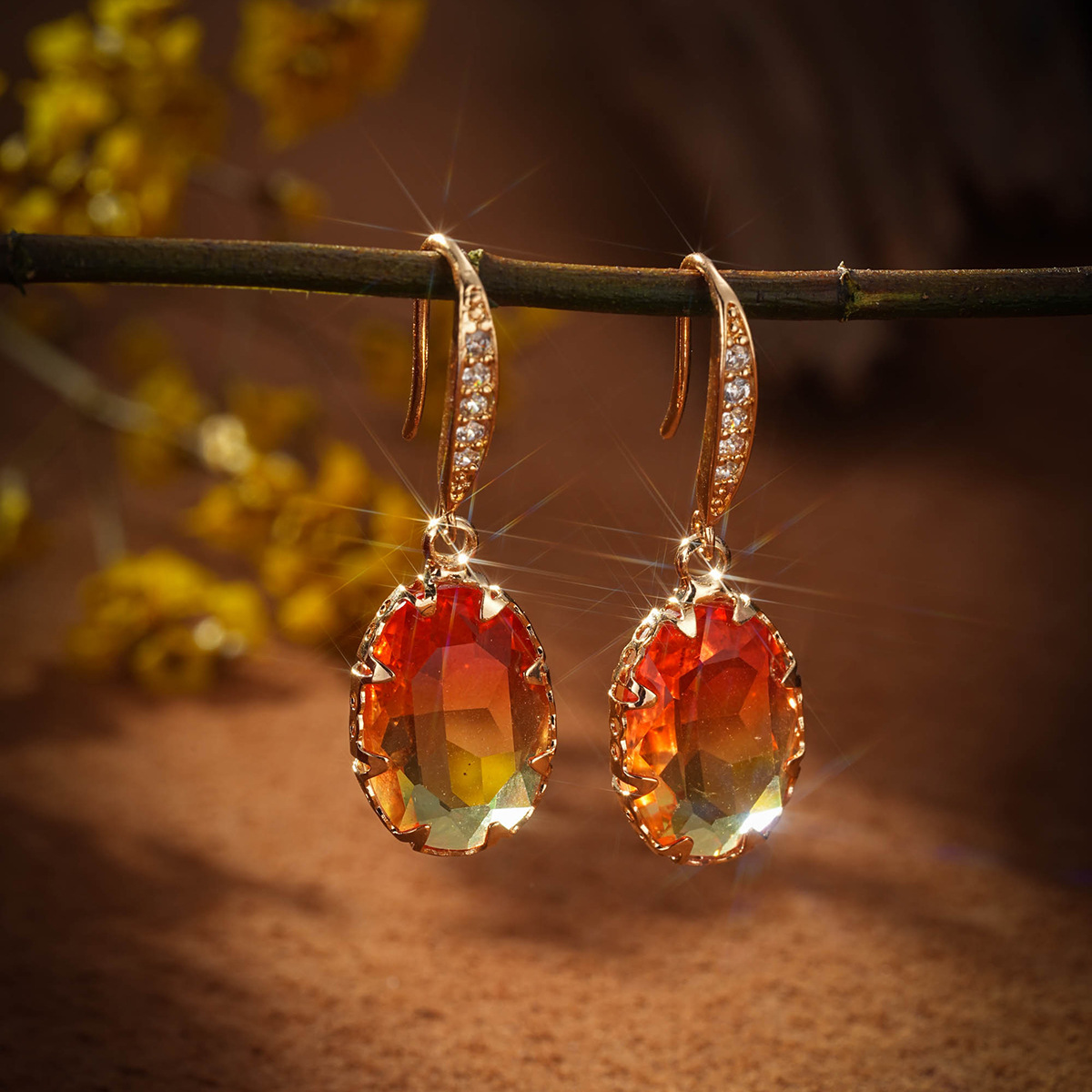 Geometric Jewelry Dazzling Oval Gemstone Earrings Ear Cuff Set with Zircon Super Fairy Tourmaline Earrings