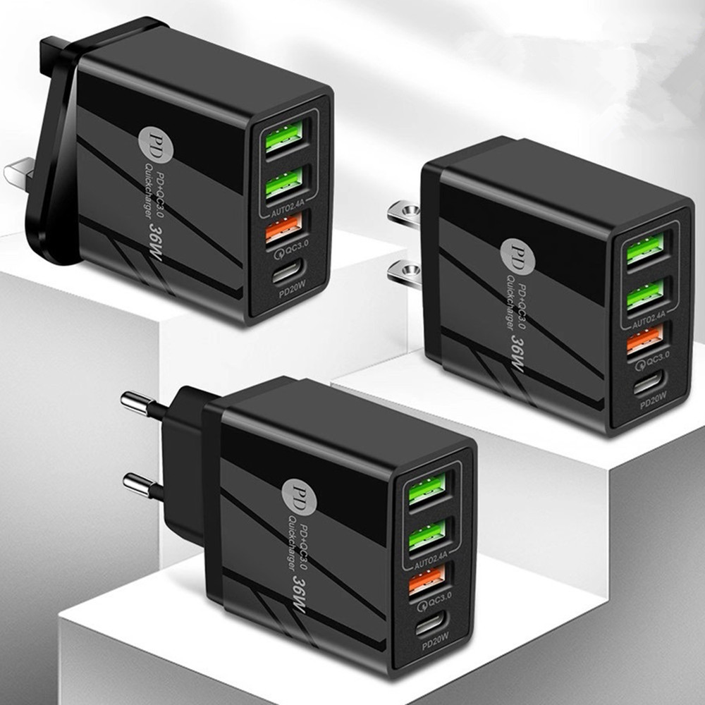 PD36W+3USB2.4A Dual USB Fast Phone Charger Multi-Port Adapter with Light Charging Head Travel Charger