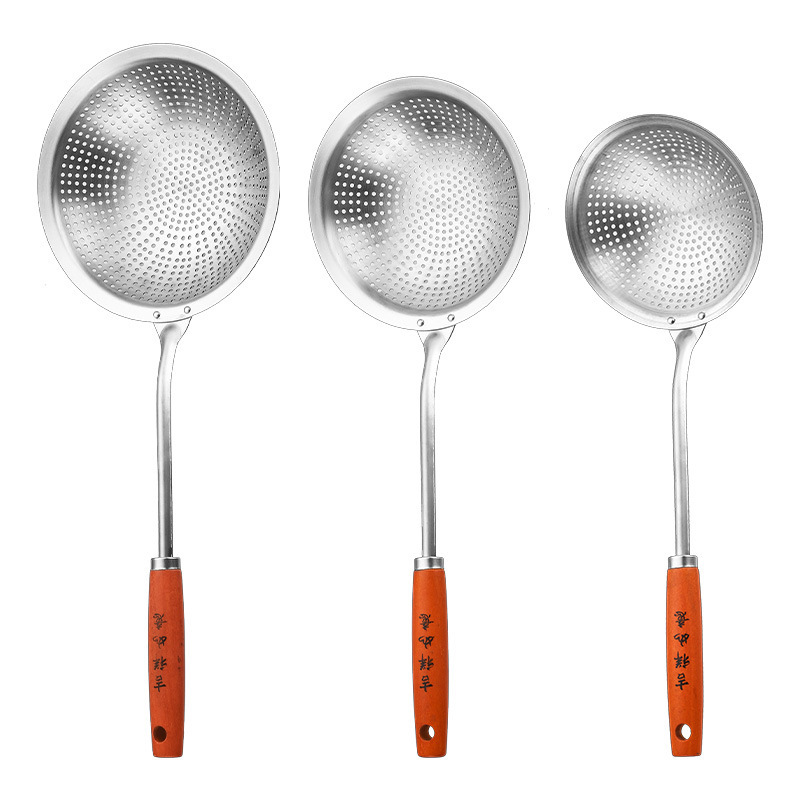 Food grade stainless steel large slotted auspicious spoon kitchen household mesh spoon noodle frying dumpling ladle