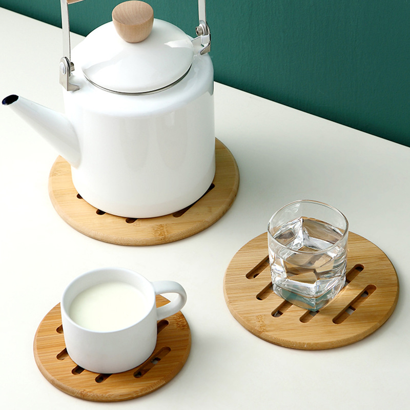 Bamboo heat-insulating placemat, table pot mat, wooden non-slip hollow round thickened cup coaster, tea cup mat