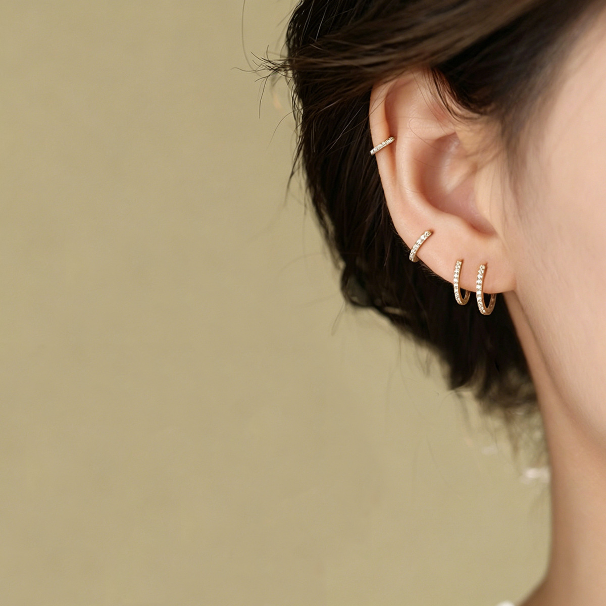 Full Diamond Zircon Ear Cuff Two-Tone Geometric Row Earring Stackable Zircon Circle Earring