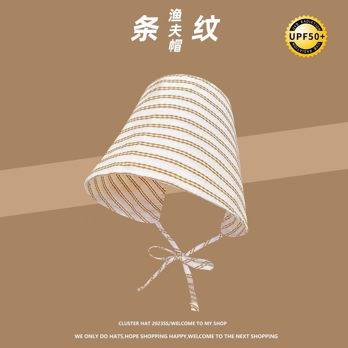 Small Fresh Striped Bucket Fisherman Hat for Women, Spring/Summer 2025 New, Wide Brim, UV Protection, Sun Protection Hat