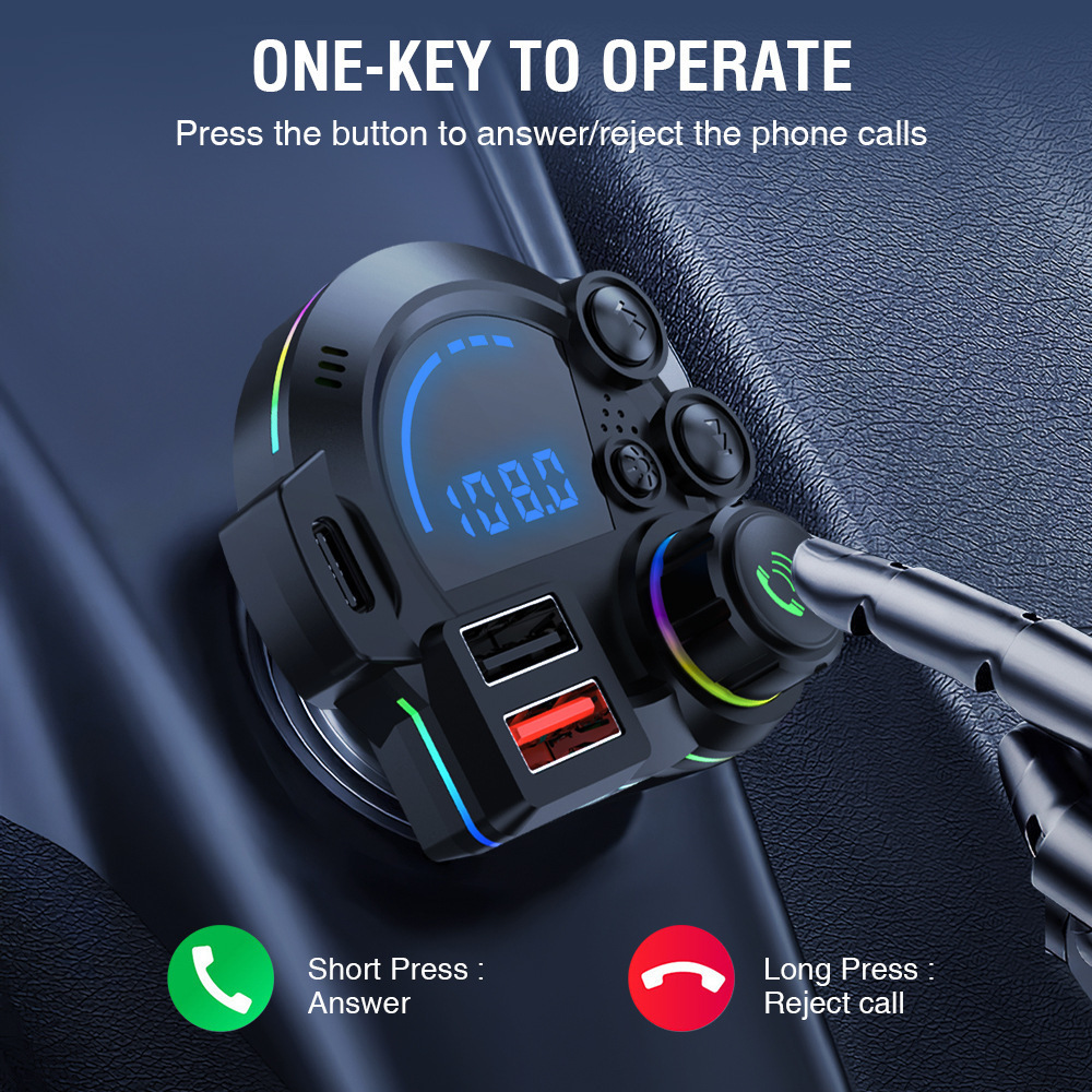 P22 Car Bluetooth MP3 Hands-free Calling New Car FM Transmitter QC3.0+PD20W Dual Fast Charge