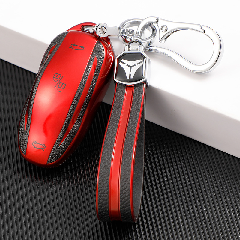 For Tesla Model 3 Model Y Model S Model X Leather Grain Card Key Bag Case Buckle