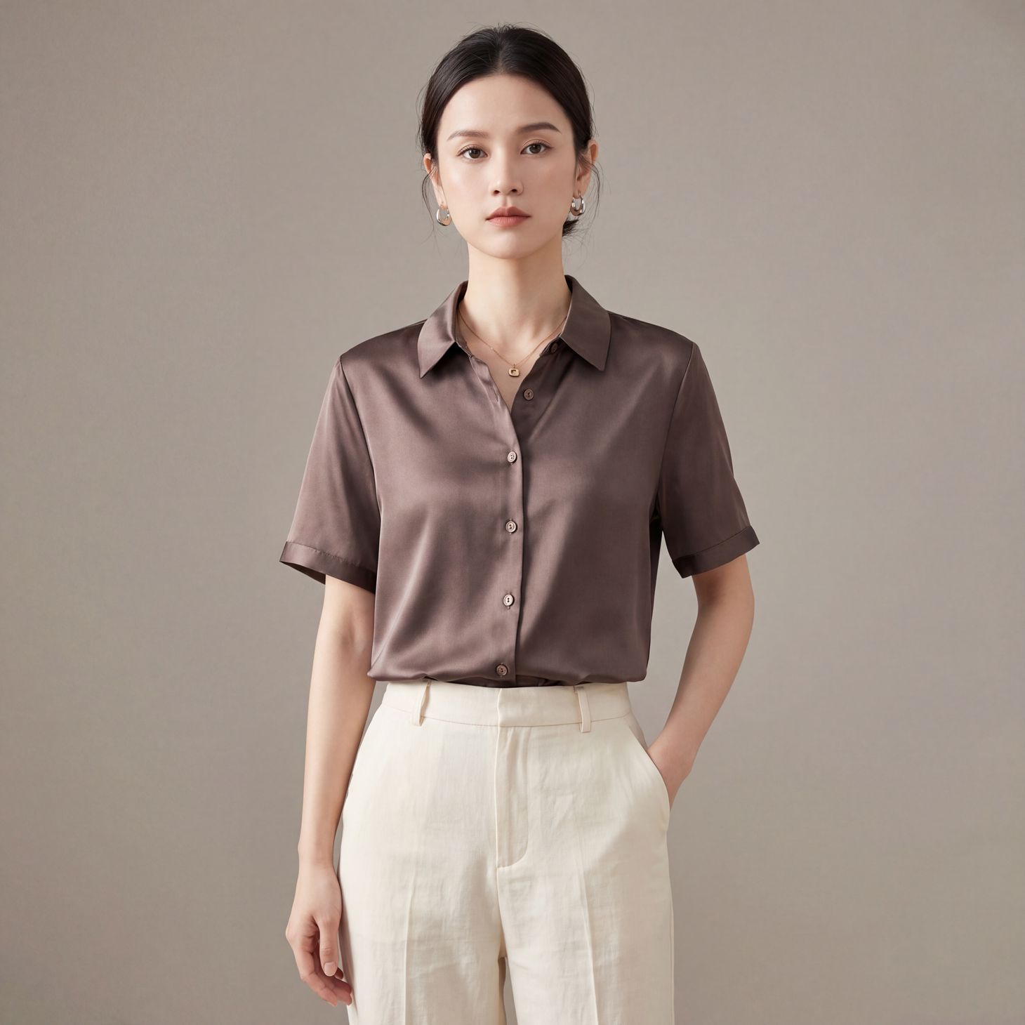 Mulberry Silk Blouse for Women Short Sleeve Summer New Basic Professional Wear Shirt Niche Commute Top