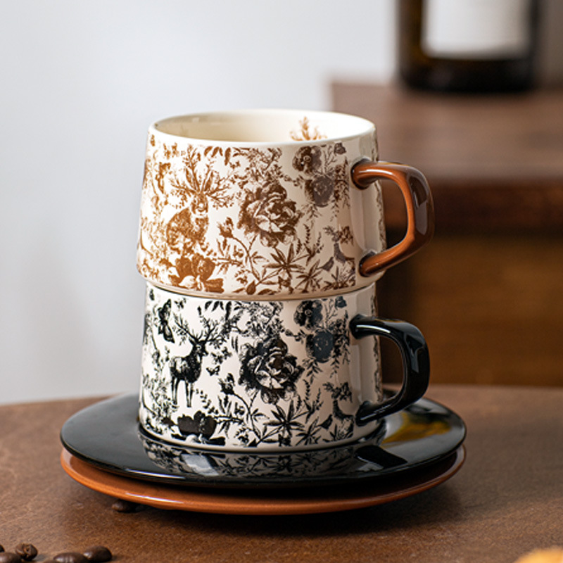 Ceramic coffee cup coffee cup saucer vintage style commercial milk cup couple coffee cup saucer