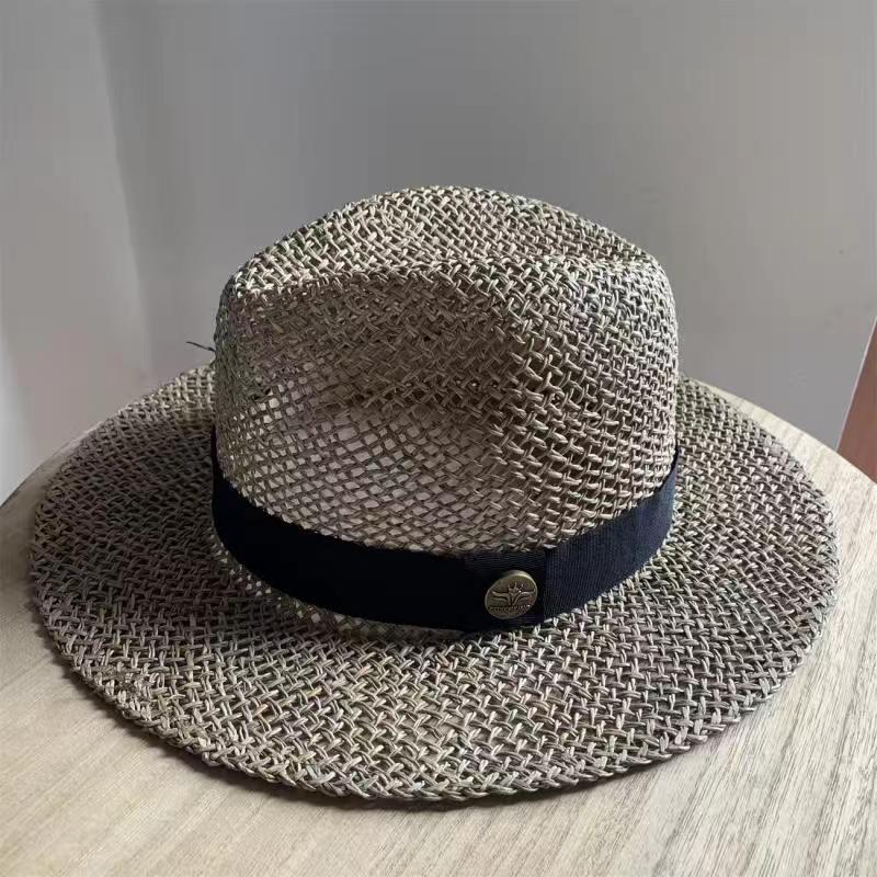 Straw Hat Summer Hollow Sun Hat Handmade Straw Outdoor Shaped Fedora Octagonal Hat