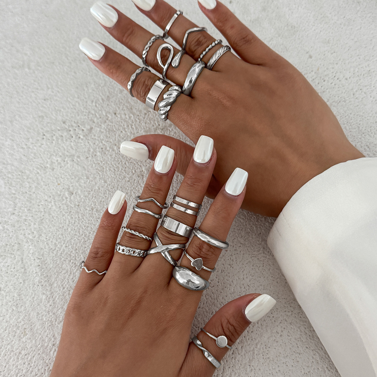 Jewelry alloy open twist ring pearl hollow irregular ring set