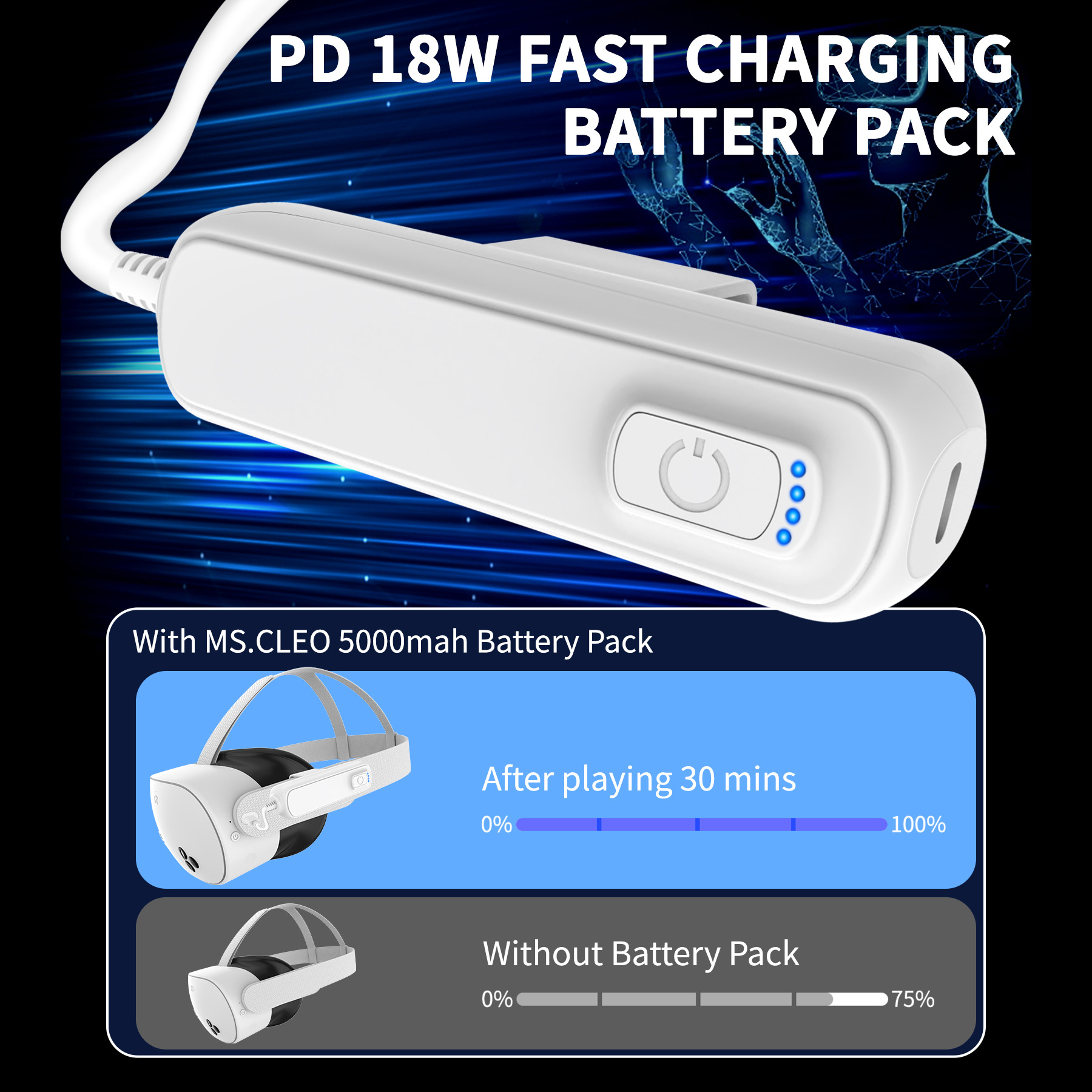 Suitable for Meta quest3s/3/2/pro Portable Mobile Power Bank 5000mAh Power Supply pico4
