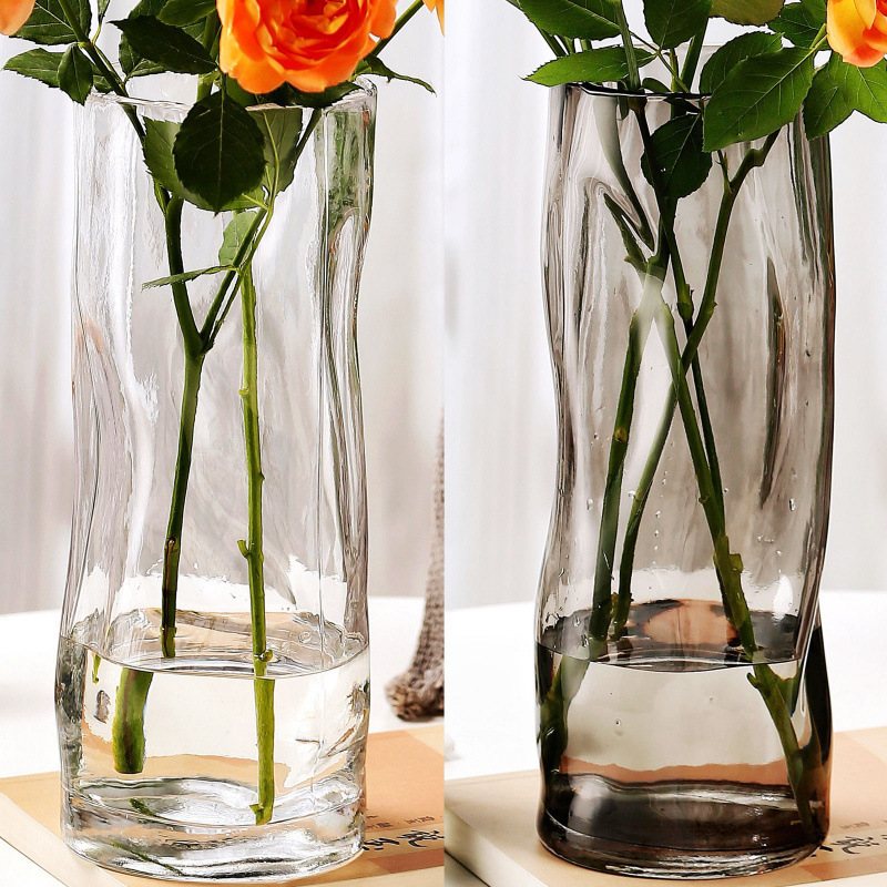 Glass vase straight transparent water flower fresh lily lucky bamboo living room decoration ornament
