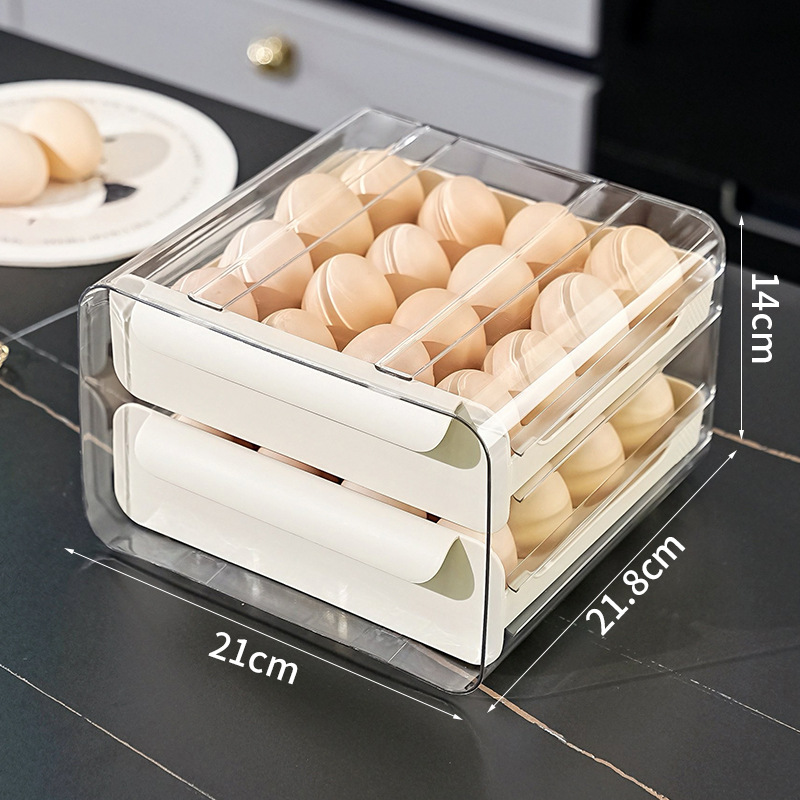 Refrigerator Egg Storage Box PET Transparent 32-Grid Double-Layer Drawer Type Egg Box Fresh-Keeping Box Kitchen Egg Box