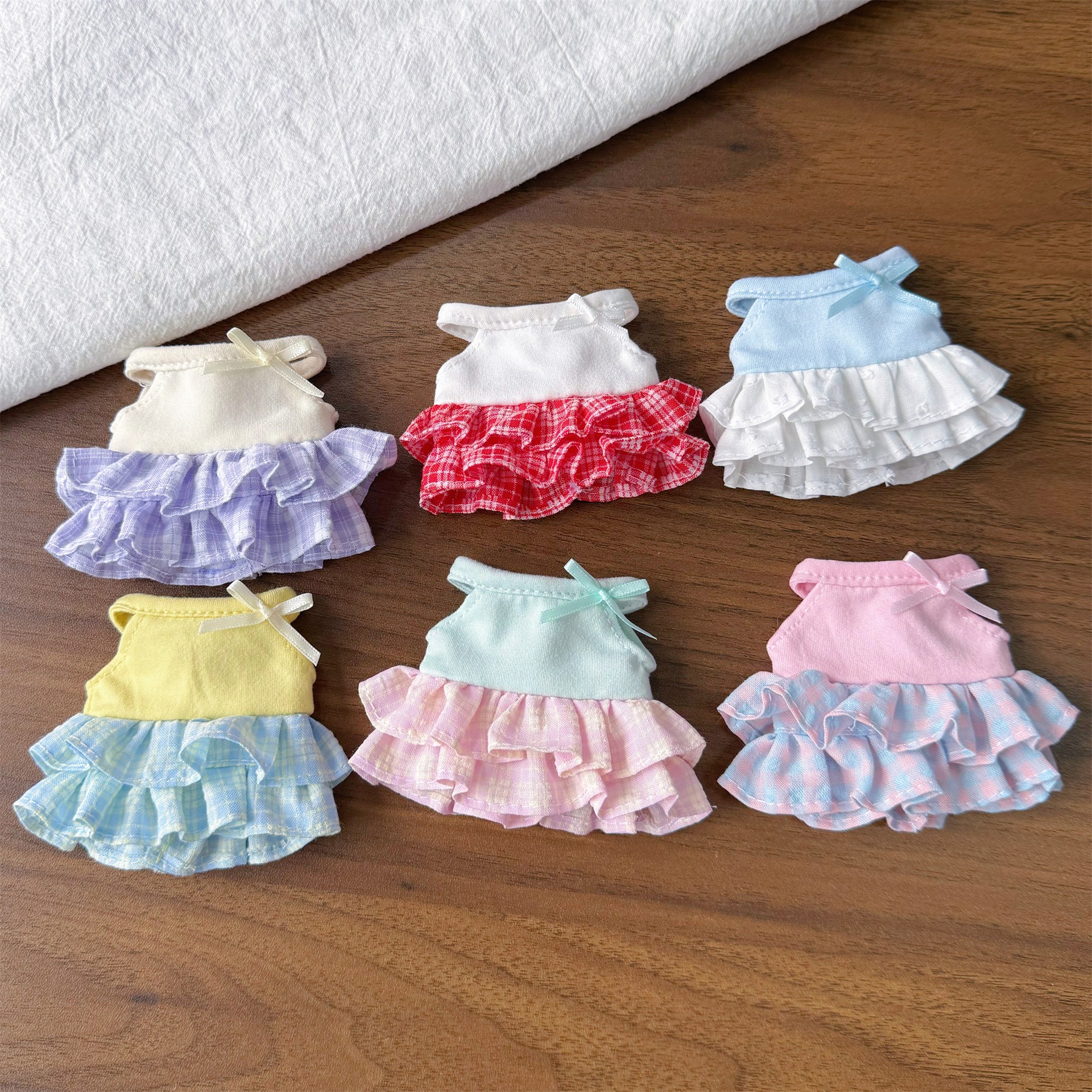 New long-legged kitty spring and summer bubble dress 10cm cotton doll plush doll clothes mini clothes
