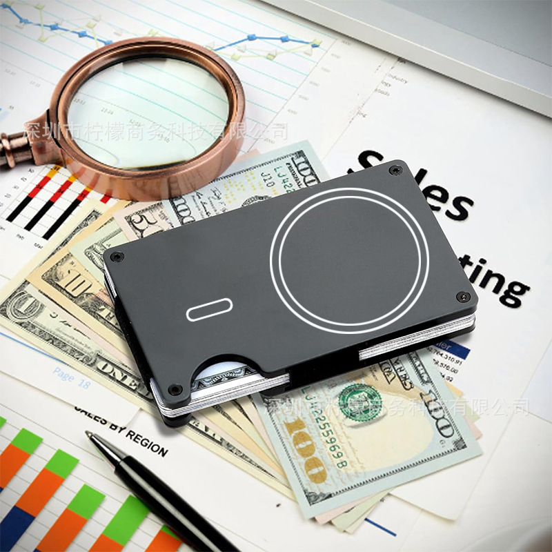 For Apple Mag Safe Magnetic Card Holder RFID Anti-theft Metal Wallet Built-in Magnet Card Clip
