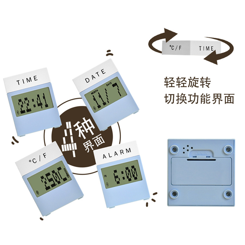 Custom Rotating Timer Electronic Display Digital Alarm Clock Simple Calendar Display Reminder Desk Clock