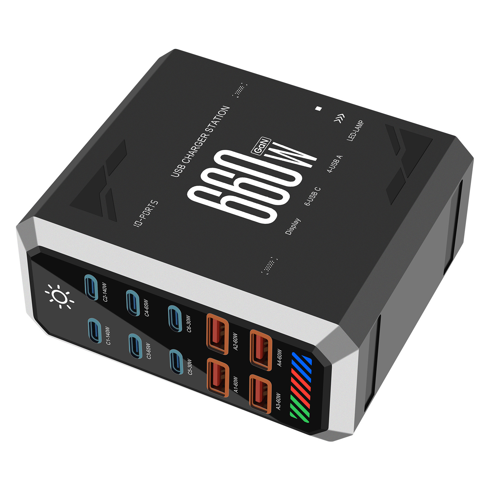 Multi-port USB charger GaN charging hub charging head multi-port fast charging 660W high power desktop charging station