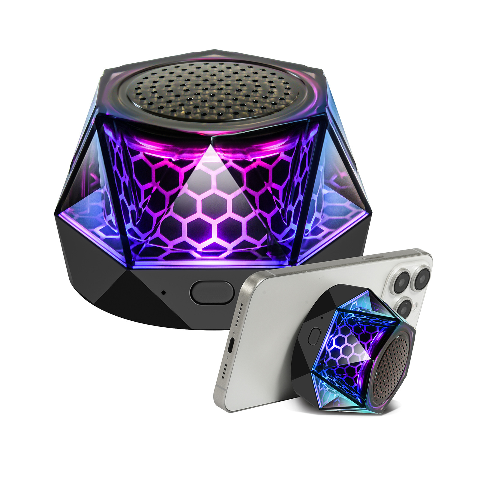 Small steel cannon wireless Bluetooth speaker loud volume LED atmosphere light glowing mini magnetic speaker bass